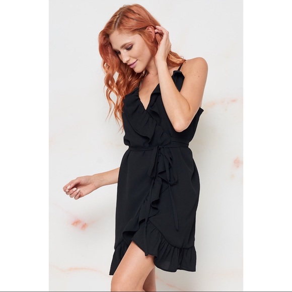 black spaghetti strap wrap dress